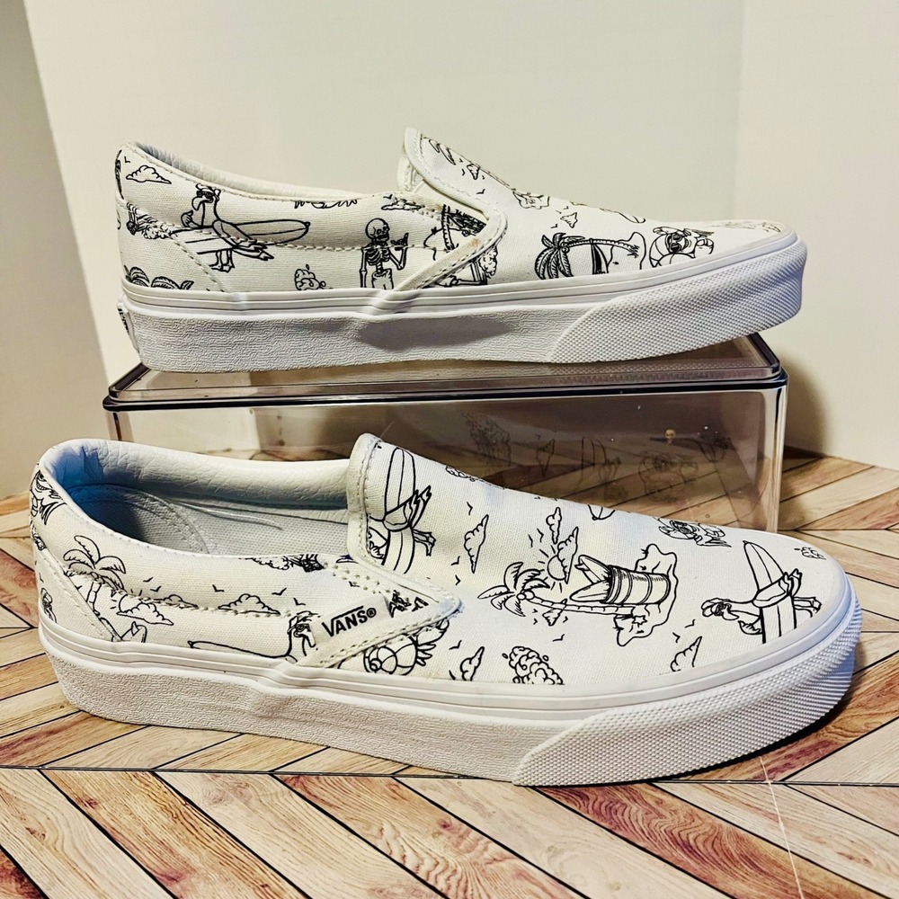 VANS Slip On Surfing Skeleton White M 5 W 6.5 Shoes U Color Surfer Tropical